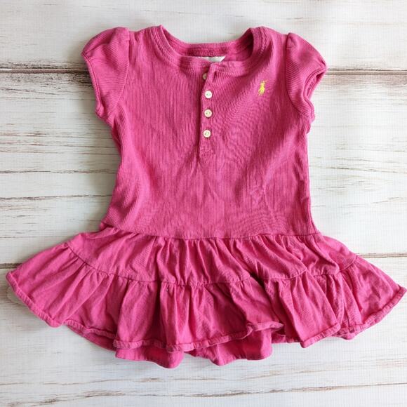 Ralph Lauren Pink Ribbed Flutter Polo Dress Sz 12M - Picture 1 of 4
